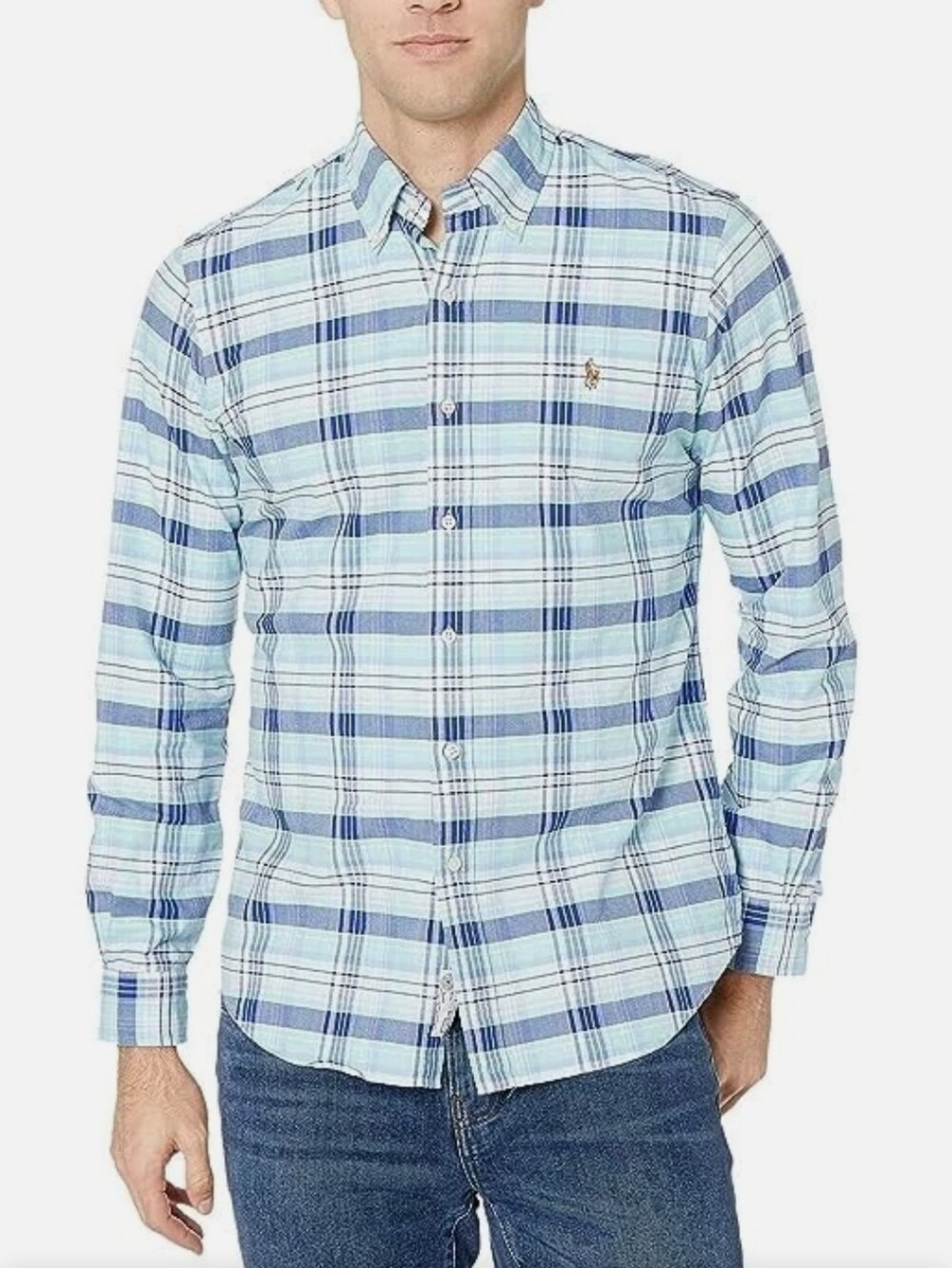 Polo by Ralph Lauren Aqua nd Navy Plaid Button-Down Shirt